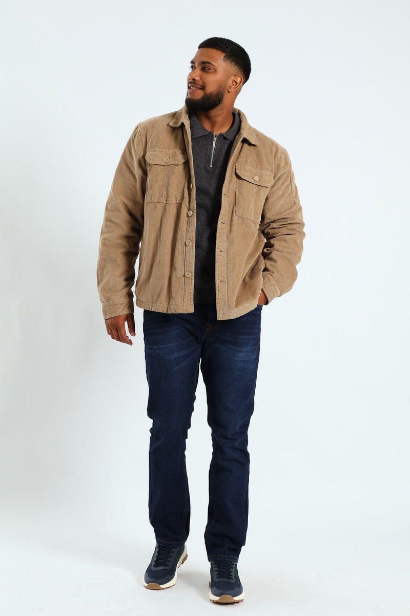 Corduroy Flap Pocket Shacket - Taupe