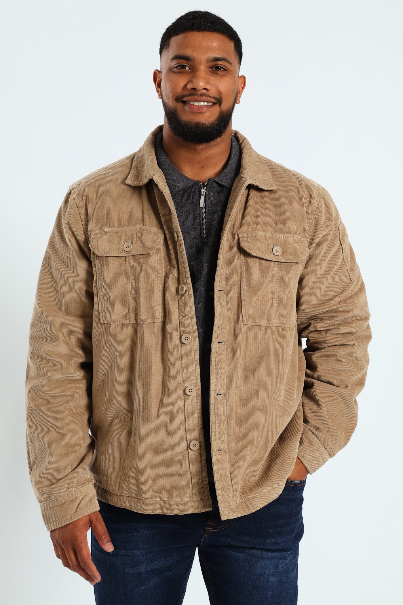 Mens Corduroy Flap Pocket Shacket - Taupe – Edgars