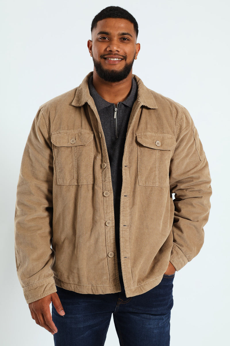 Corduroy Flap Pocket Shacket - Taupe