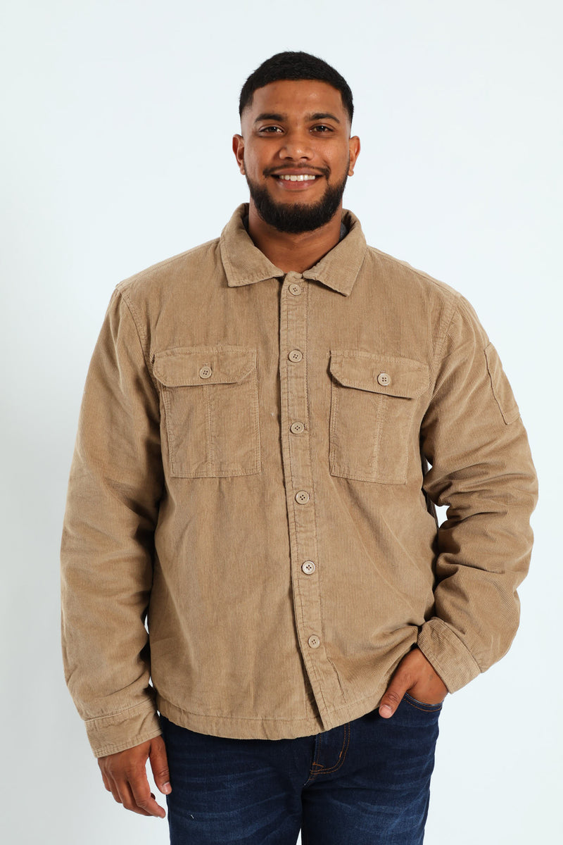 Corduroy Flap Pocket Shacket - Taupe