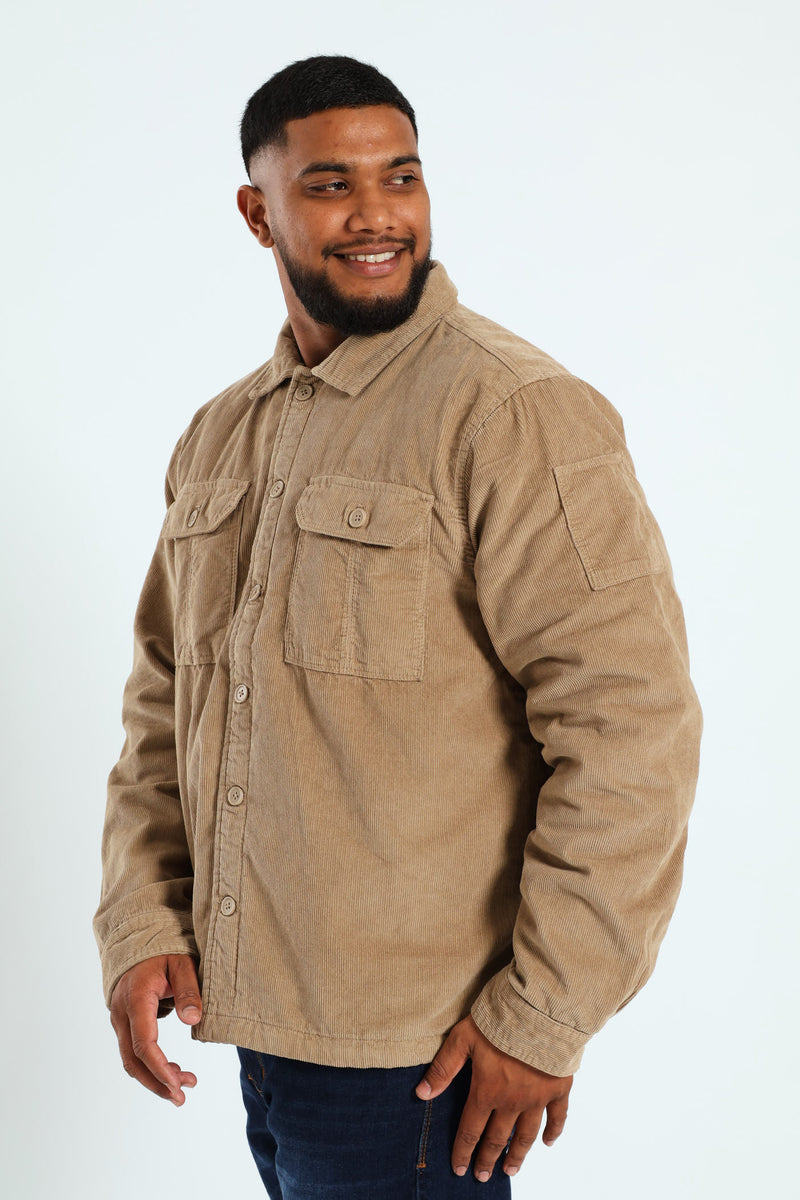 Corduroy Flap Pocket Shacket - Taupe