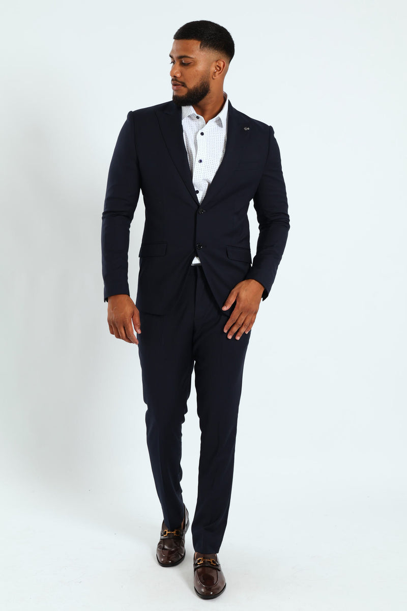 Slim Fit Viscose Blend Jacket - Navy