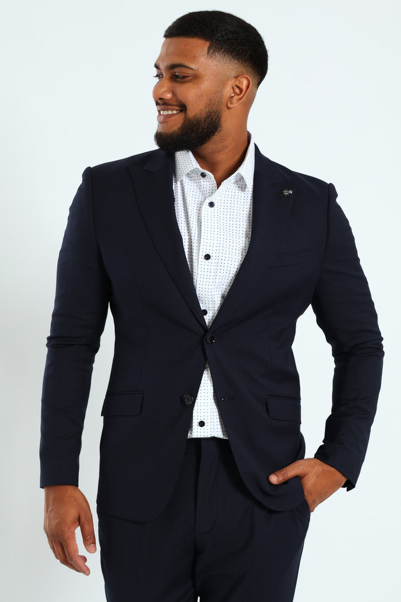 Slim Fit Viscose Blend Jacket - Navy