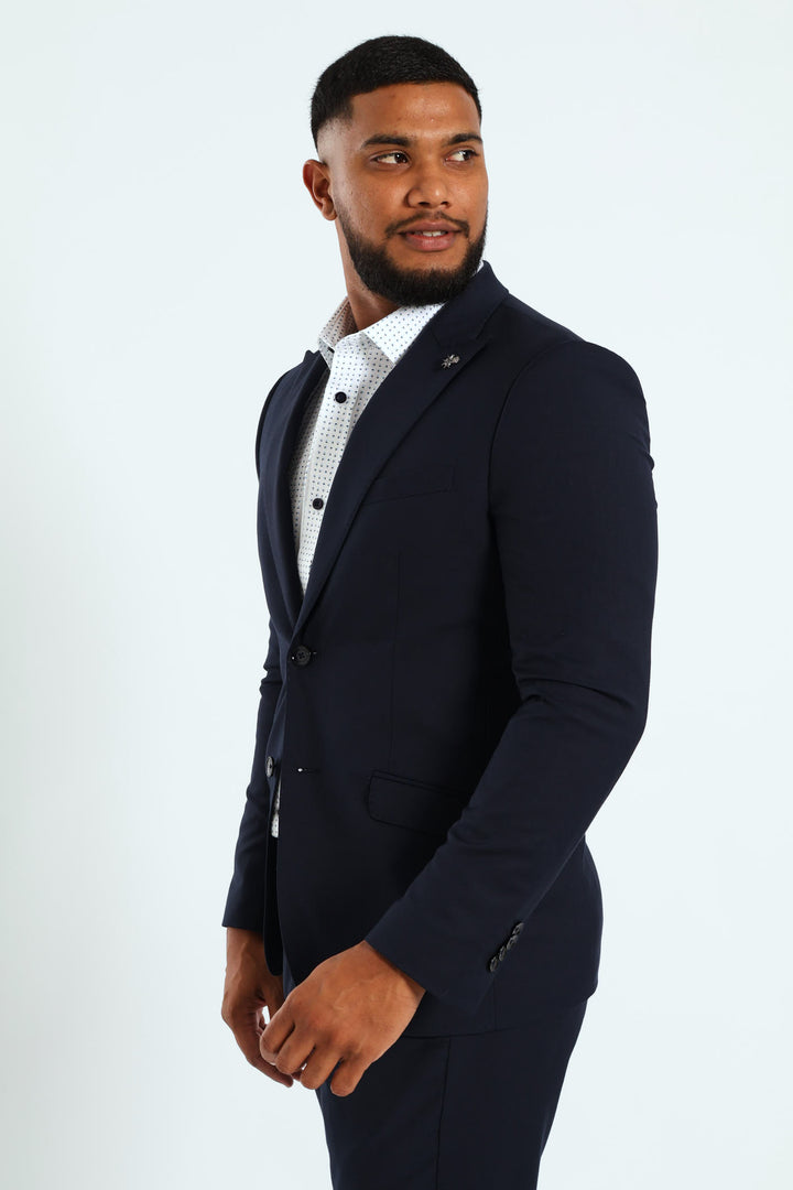 Slim Fit Viscose Blend Jacket - Navy