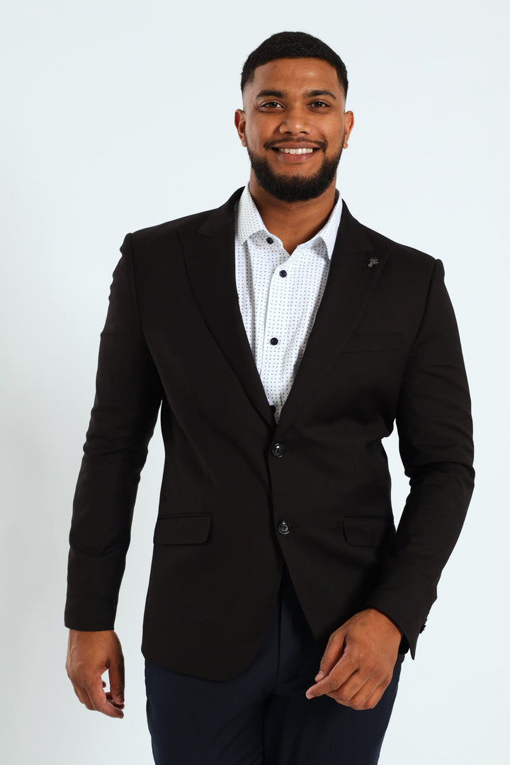 Slim Fit Viscose Blend Jackets - Black