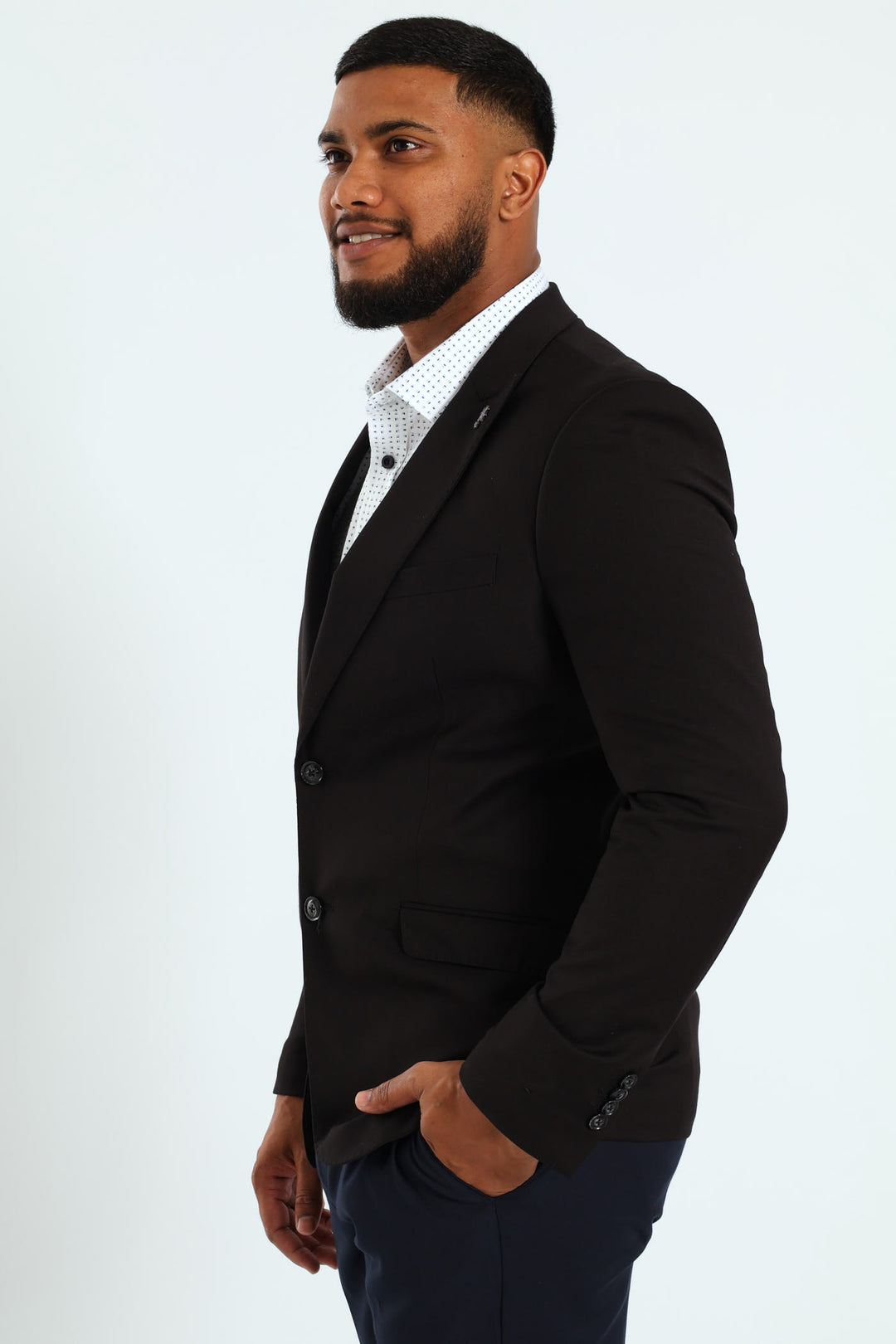 Slim Fit Viscose Blend Jackets - Black