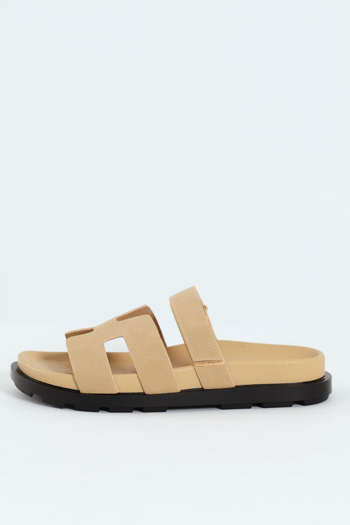Mule Sandal With Strap - Natural