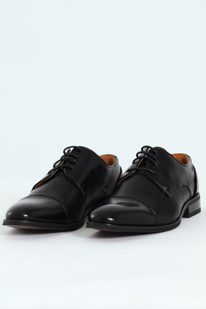 Toe Cap & Pin Punch Detail Derby Shoe - Black