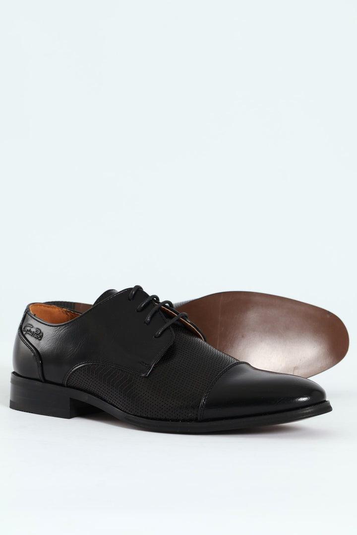 Toe Cap & Pin Punch Detail Derby Shoe - Black