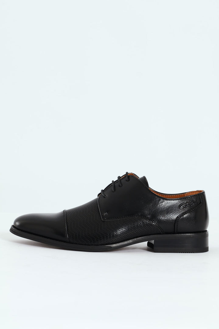 Toe Cap & Pin Punch Detail Derby Shoe - Black
