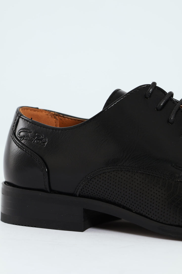 Toe Cap & Pin Punch Detail Derby Shoe - Black