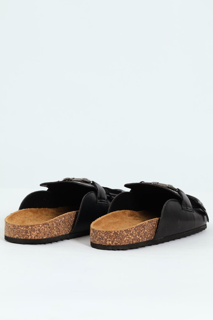Push In Mule With Tassle Apron Detail - Black