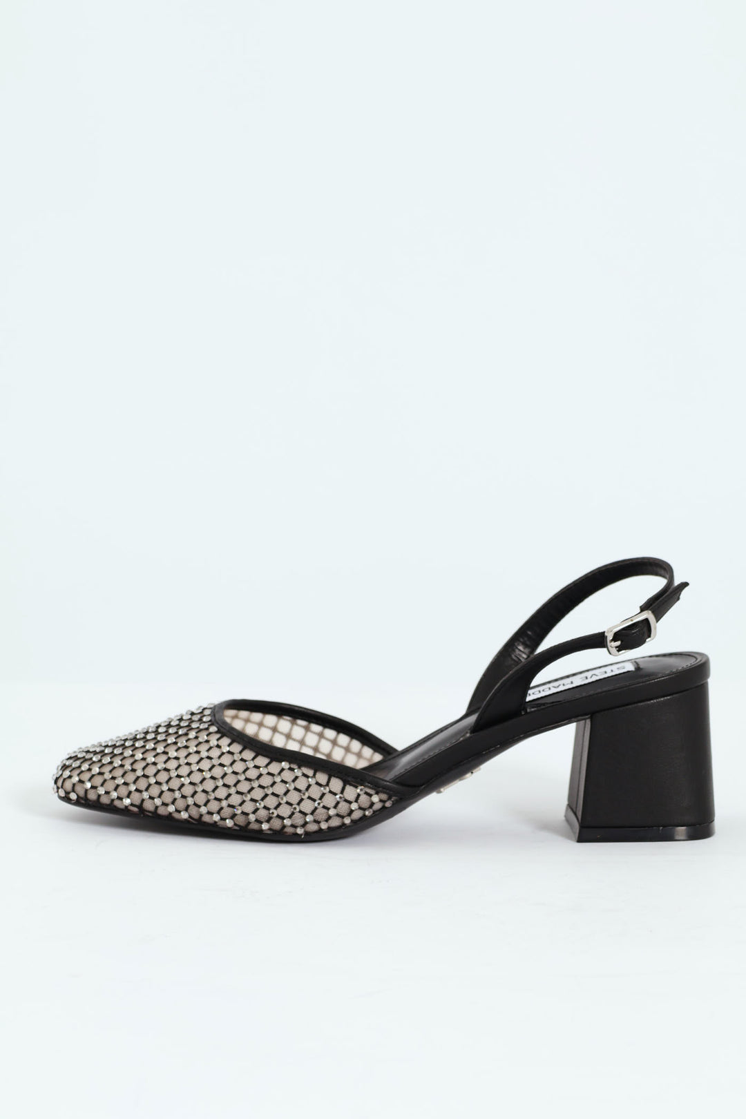 Network Mesh Almond Toe Slingback Block Heel - Black