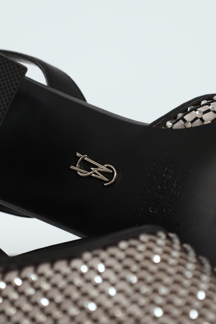 Network Mesh Almond Toe Slingback Block Heel - Black