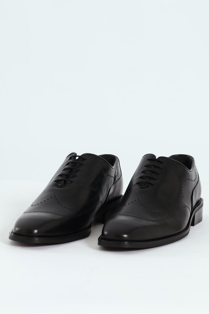 Punched Detail Oxford Shoe - Black