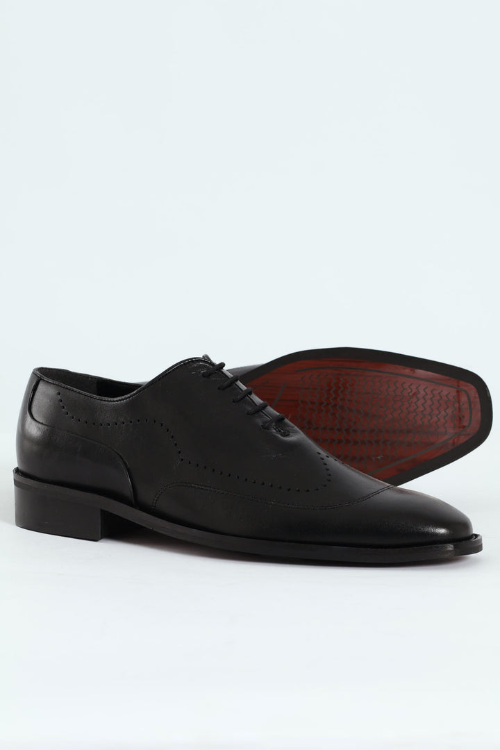 Punched Detail Oxford Shoe - Black