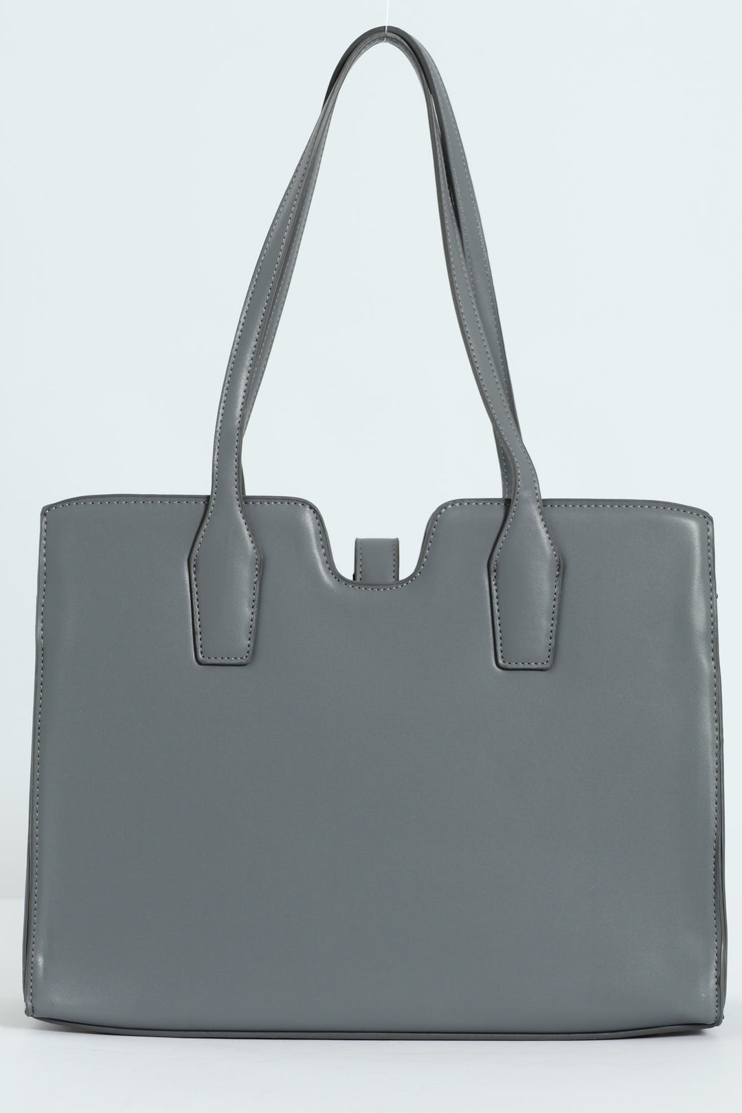 Large Gold Clasp Square Tote Bag - Grey