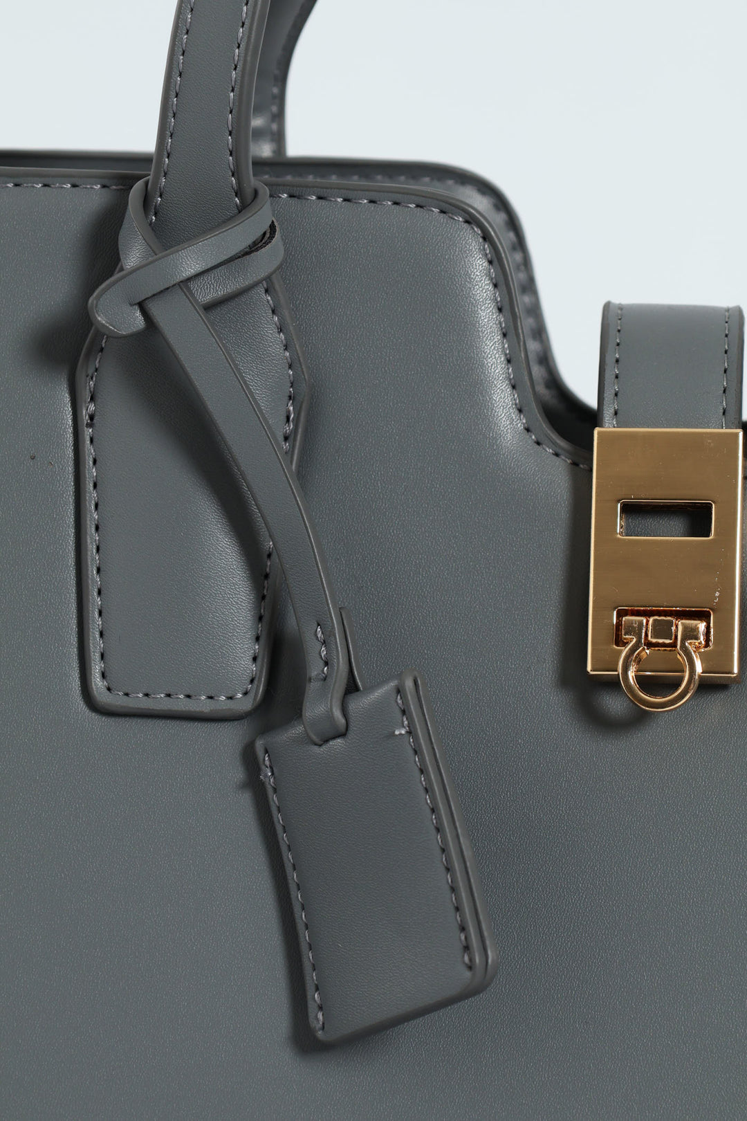 Large Gold Clasp Square Tote Bag - Grey