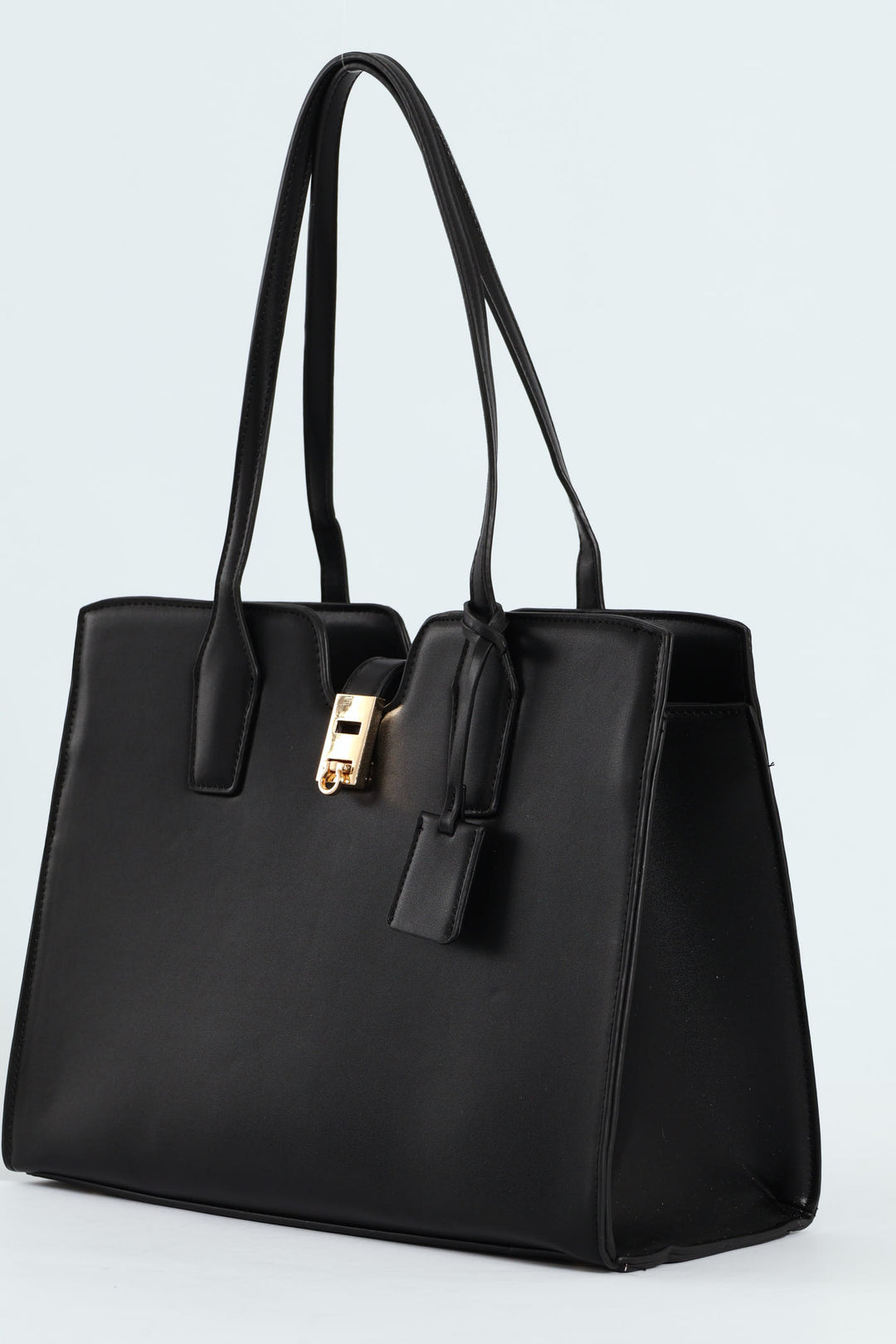 Large Gold Clasp Square Tote Bag - Black