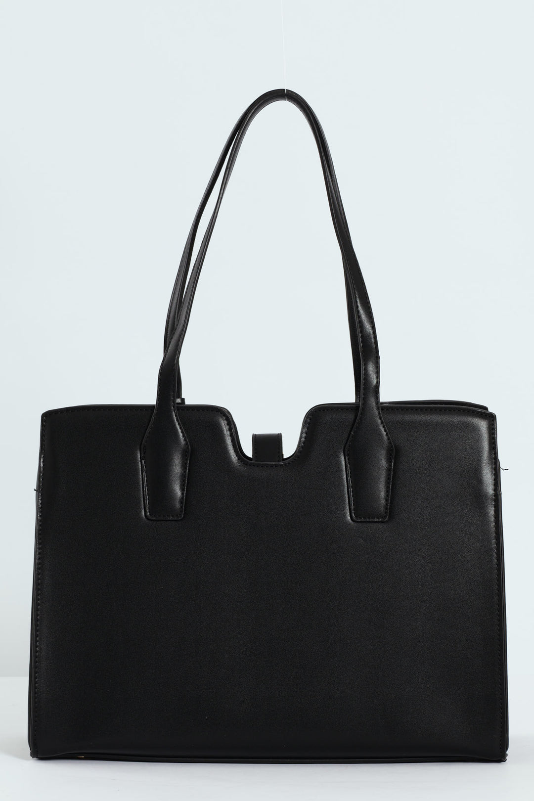 Large Gold Clasp Square Tote Bag - Black