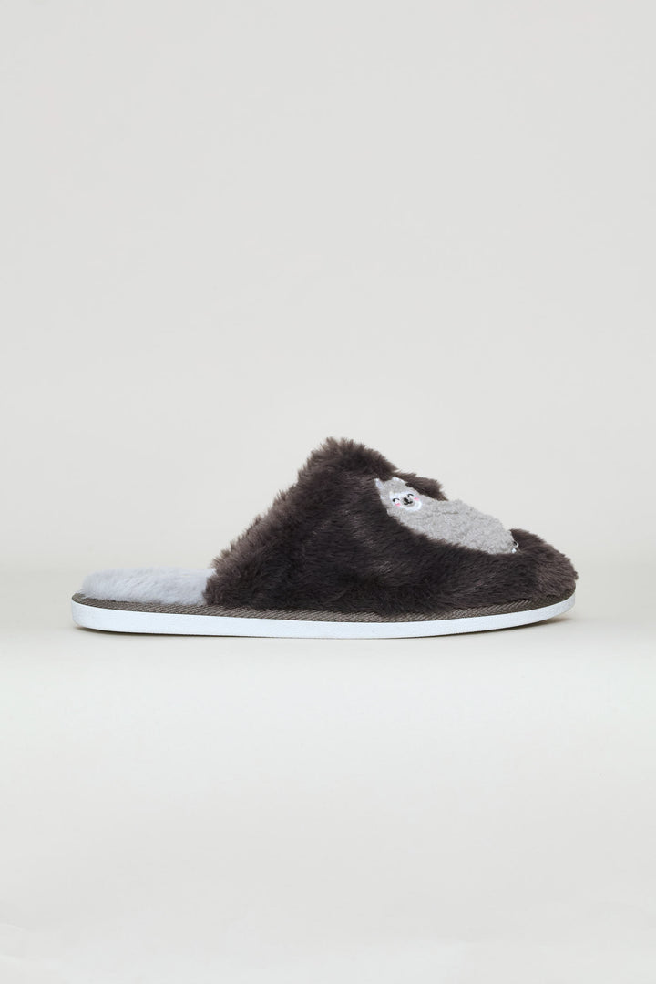 Lamb Embroided Slipper - Grey