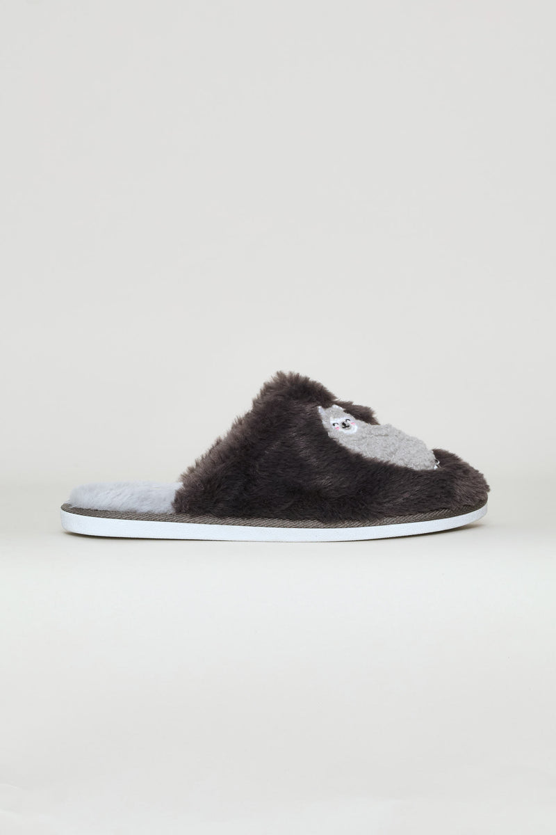 Lamb Embroided Slipper - Grey