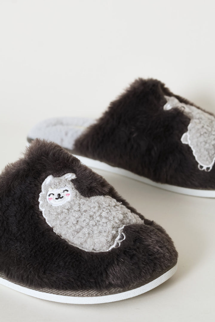 Lamb Embroided Slipper - Grey
