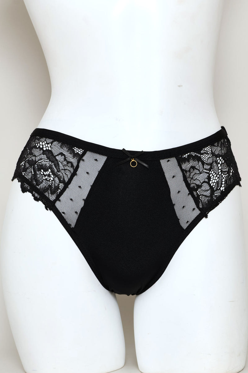 Microfibre Lace Bikini Panty - Black