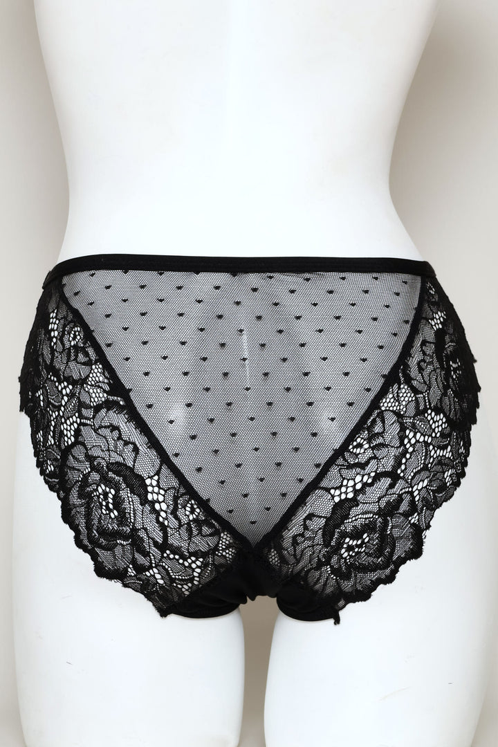 Microfibre Lace Bikini Panty - Black
