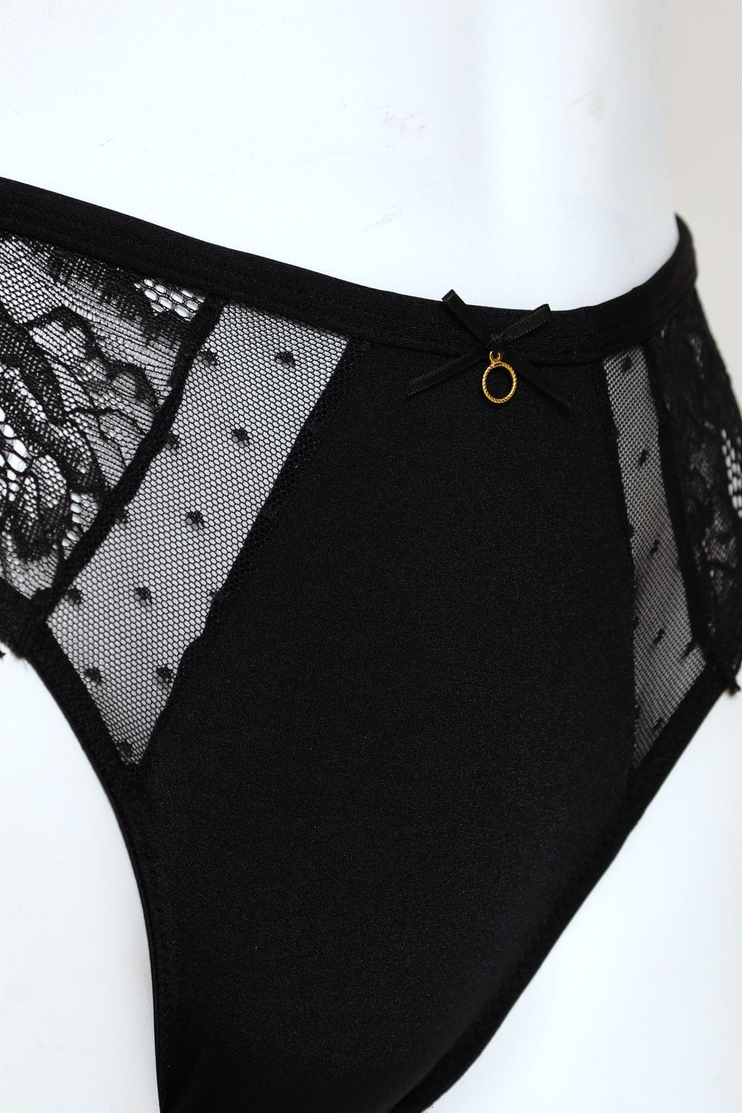 Microfibre Lace Bikini Panty - Black