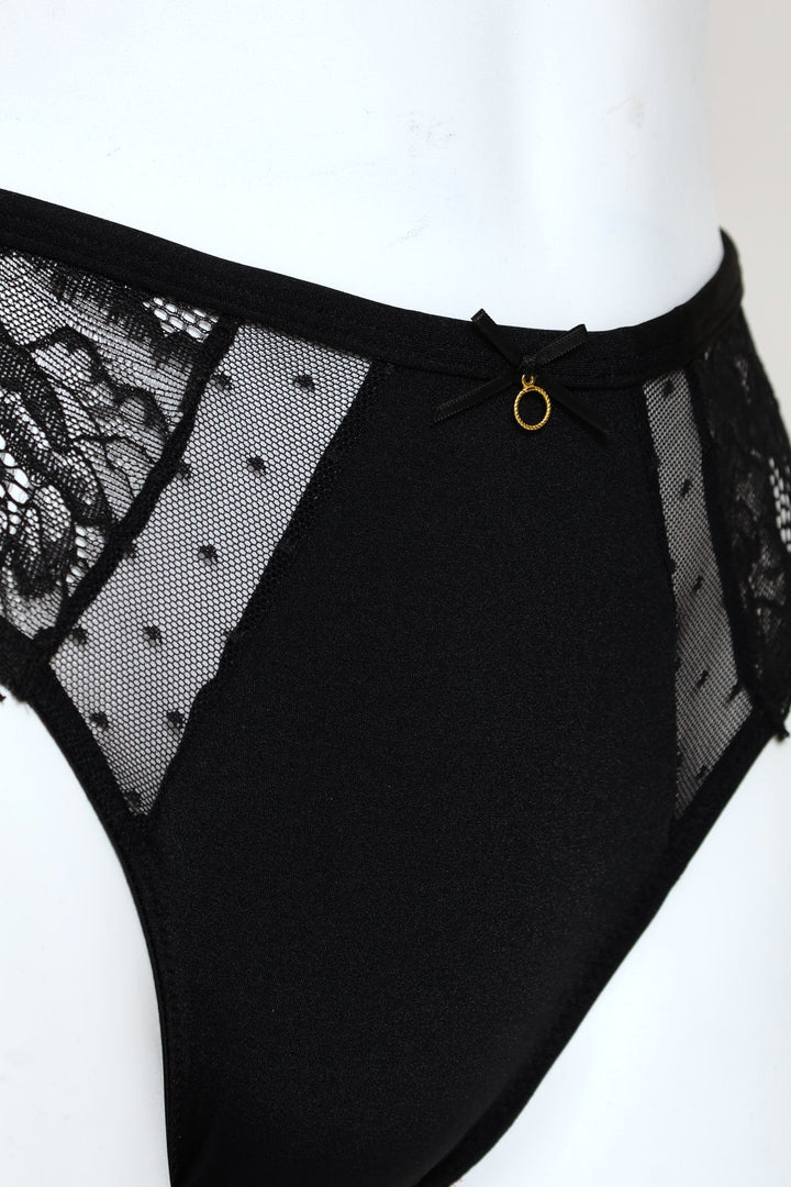 Microfibre Lace Bikini Panty - Black