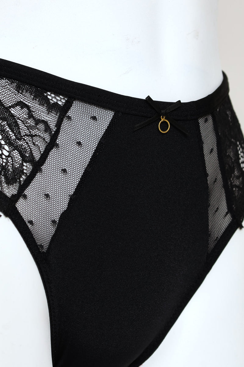 Microfibre Lace Bikini Panty - Black