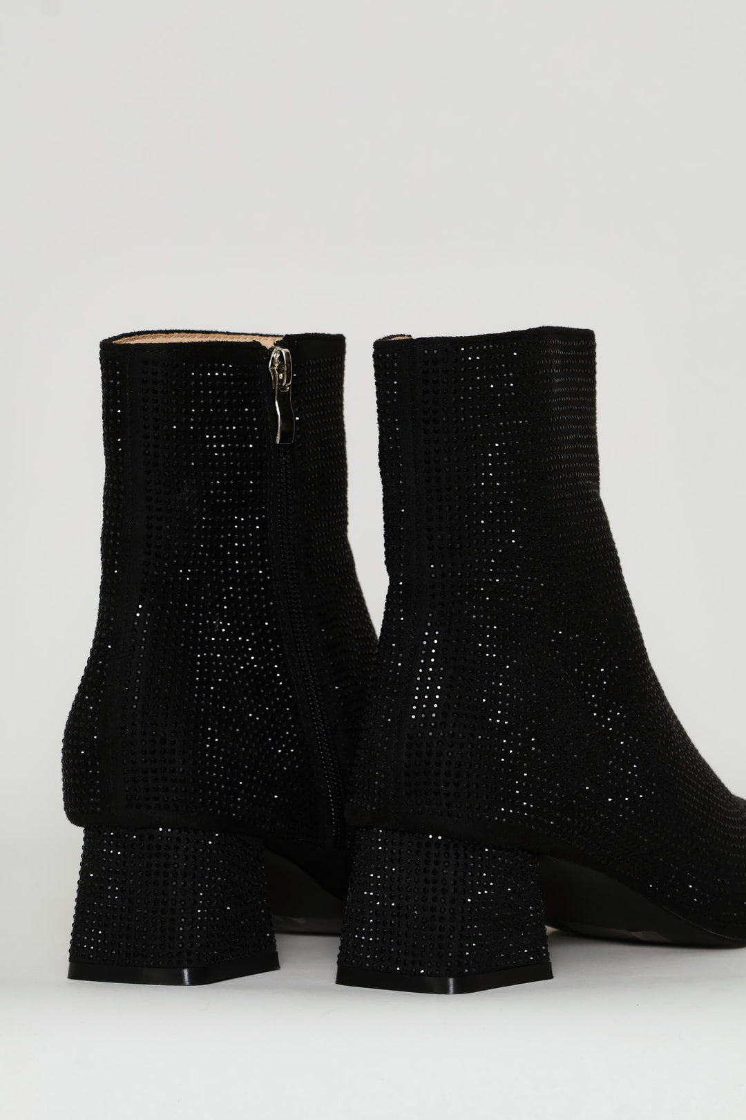 Diamante Square Toe Boot - Black