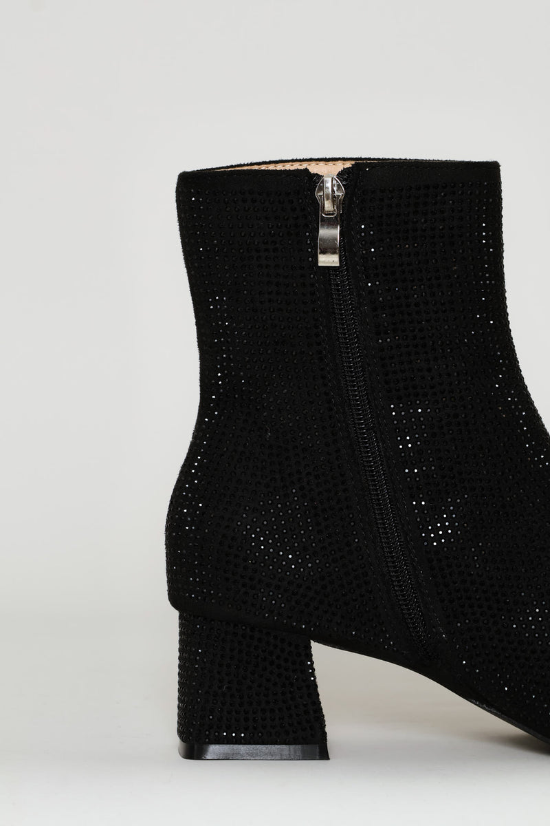 Diamante Square Toe Boot - Black