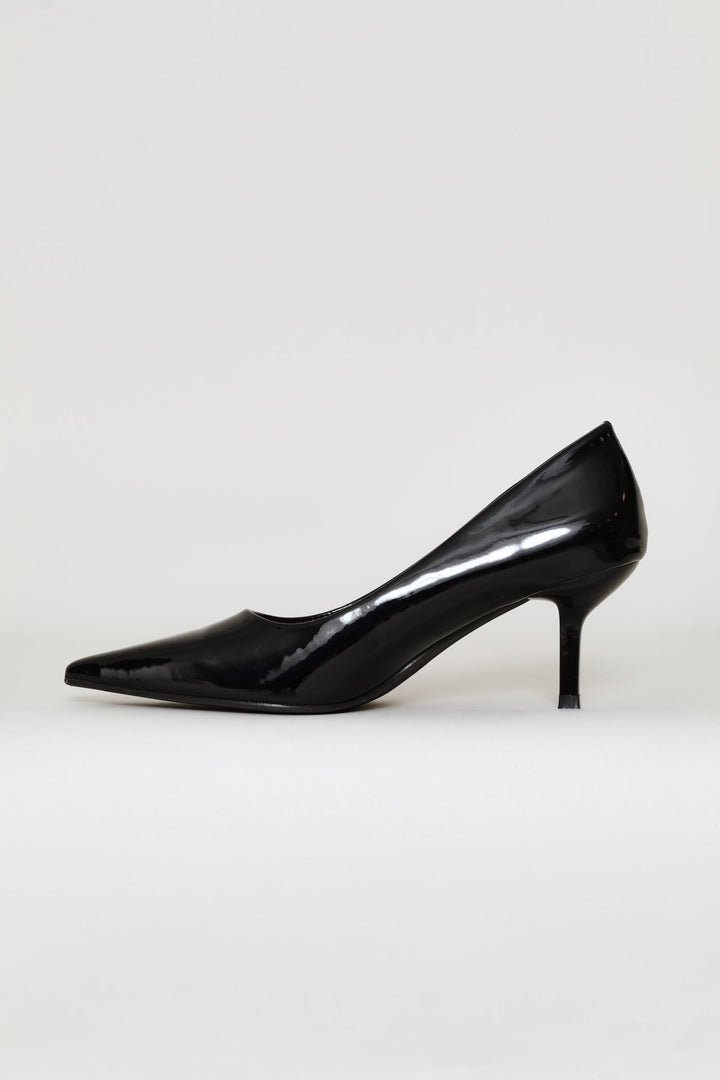 Patent Kitten Court Heel - Black
