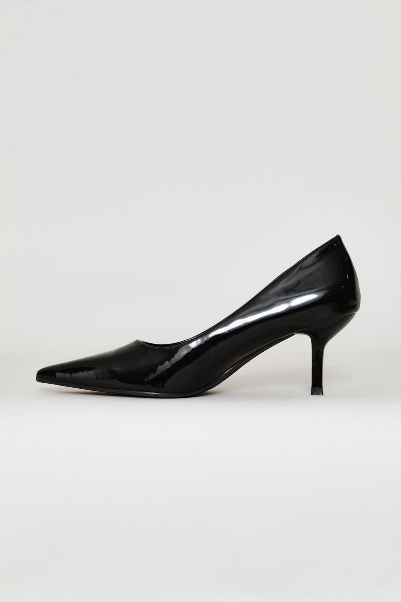Patent Kitten Court Heel - Black