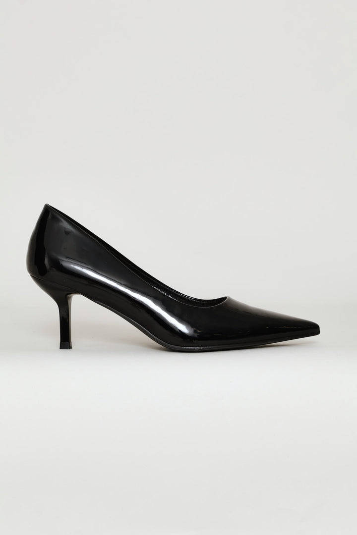 Patent Kitten Court Heel - Black