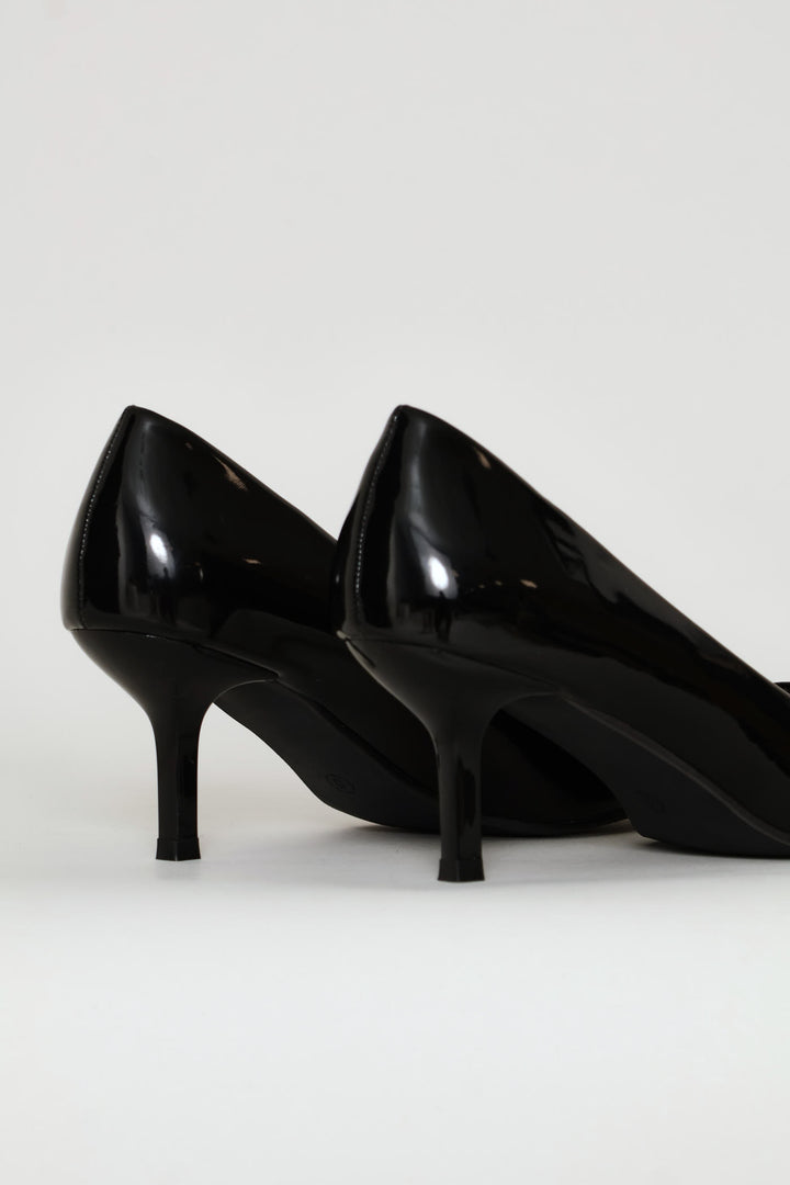 Patent Kitten Court Heel - Black