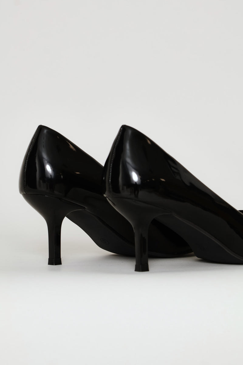 Patent Kitten Court Heel - Black