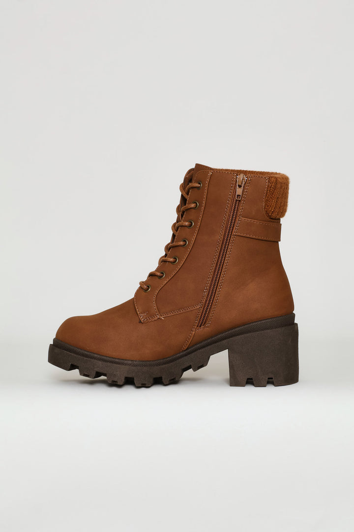 Sock Detail Chunky Military Boot - Tan