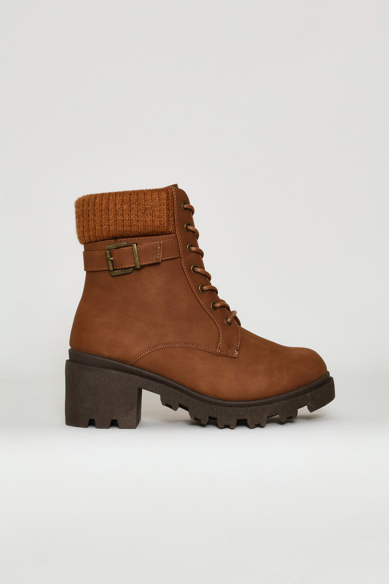 Sock Detail Chunky Military Boot - Tan