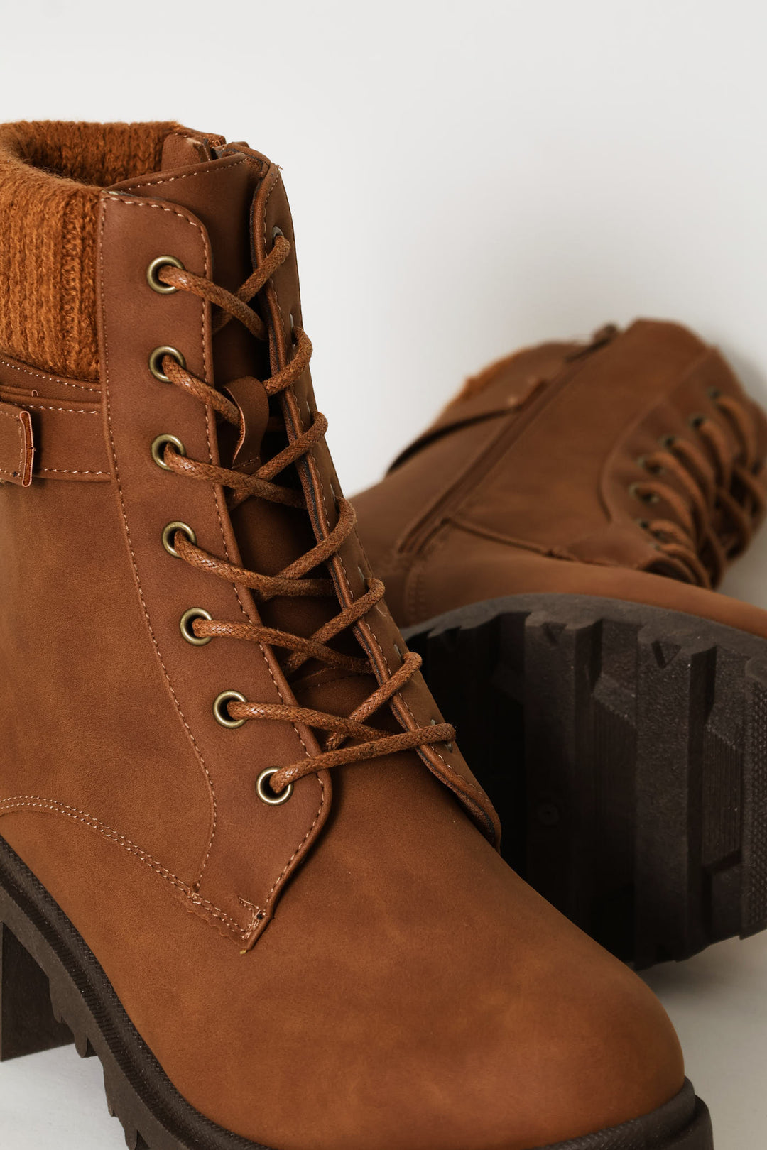 Sock Detail Chunky Military Boot - Tan