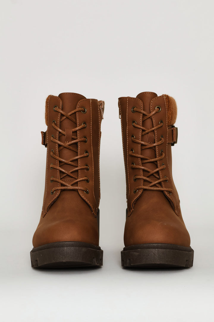 Sock Detail Chunky Military Boot - Tan