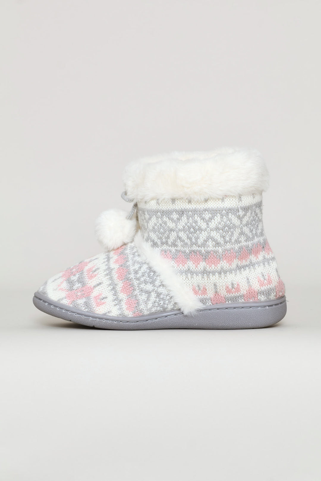 Patterned Bootie With Pompoms - Pink