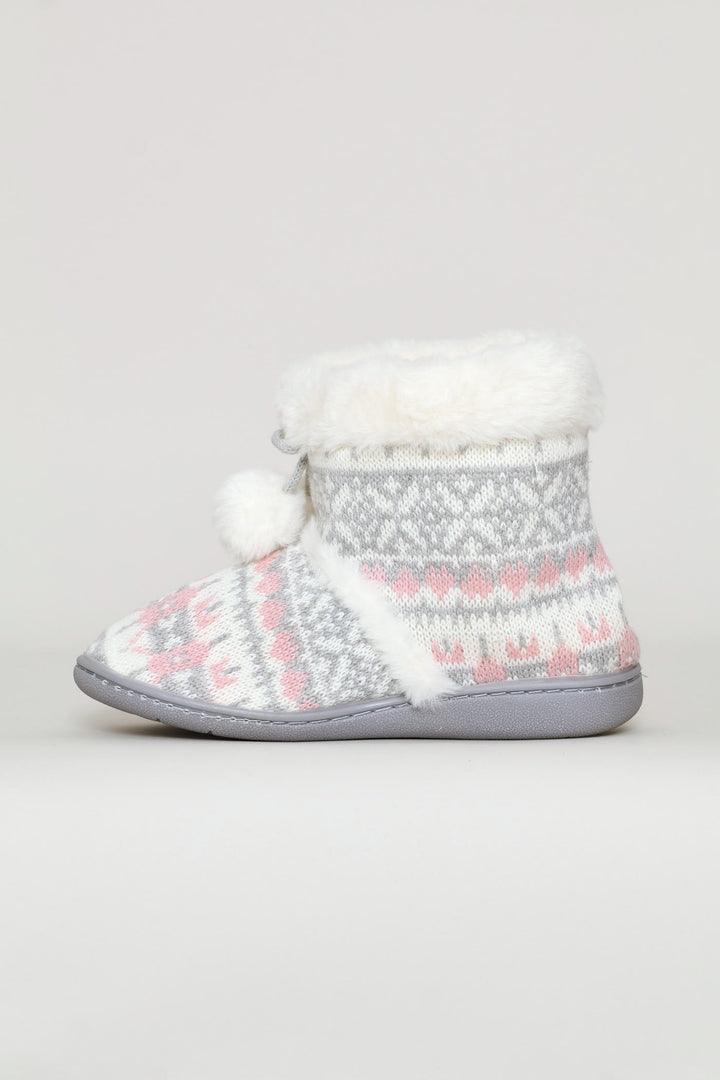 Patterned Bootie With Pompoms - Pink