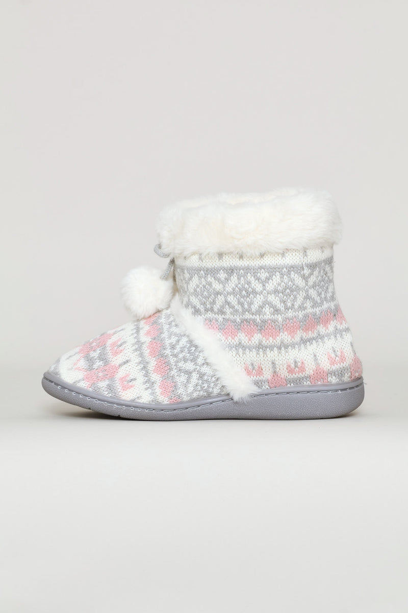 Patterned Bootie With Pompoms - Pink