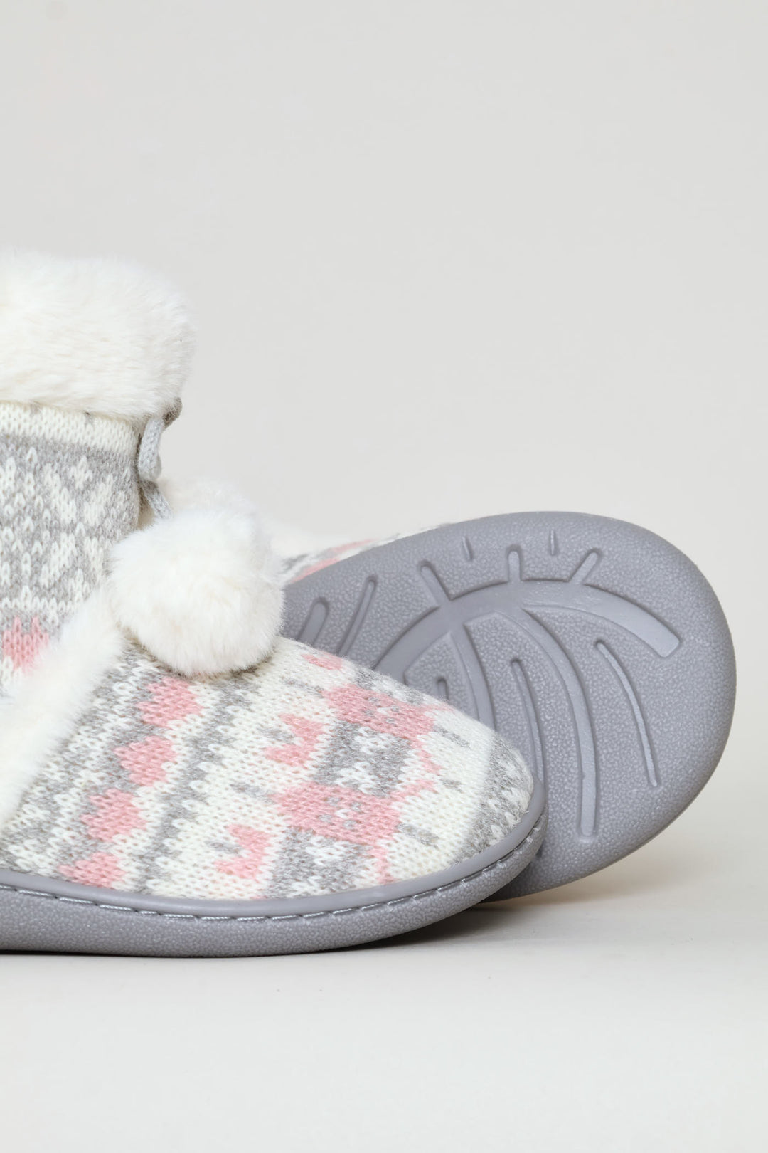 Patterned Bootie With Pompoms - Pink