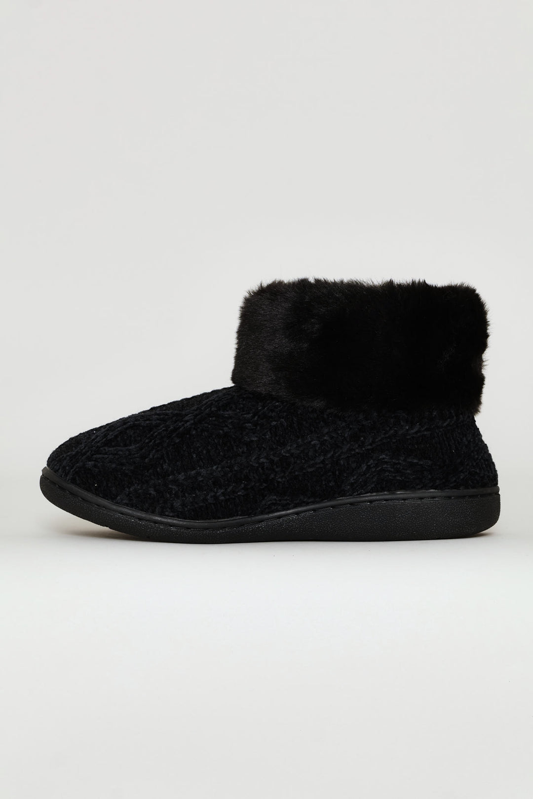 Slipper Bootie With Full Faux Fur Topline - Black