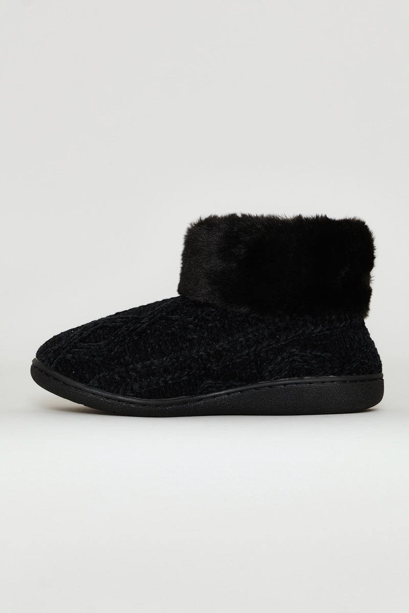 Slipper Bootie With Full Faux Fur Topline - Black