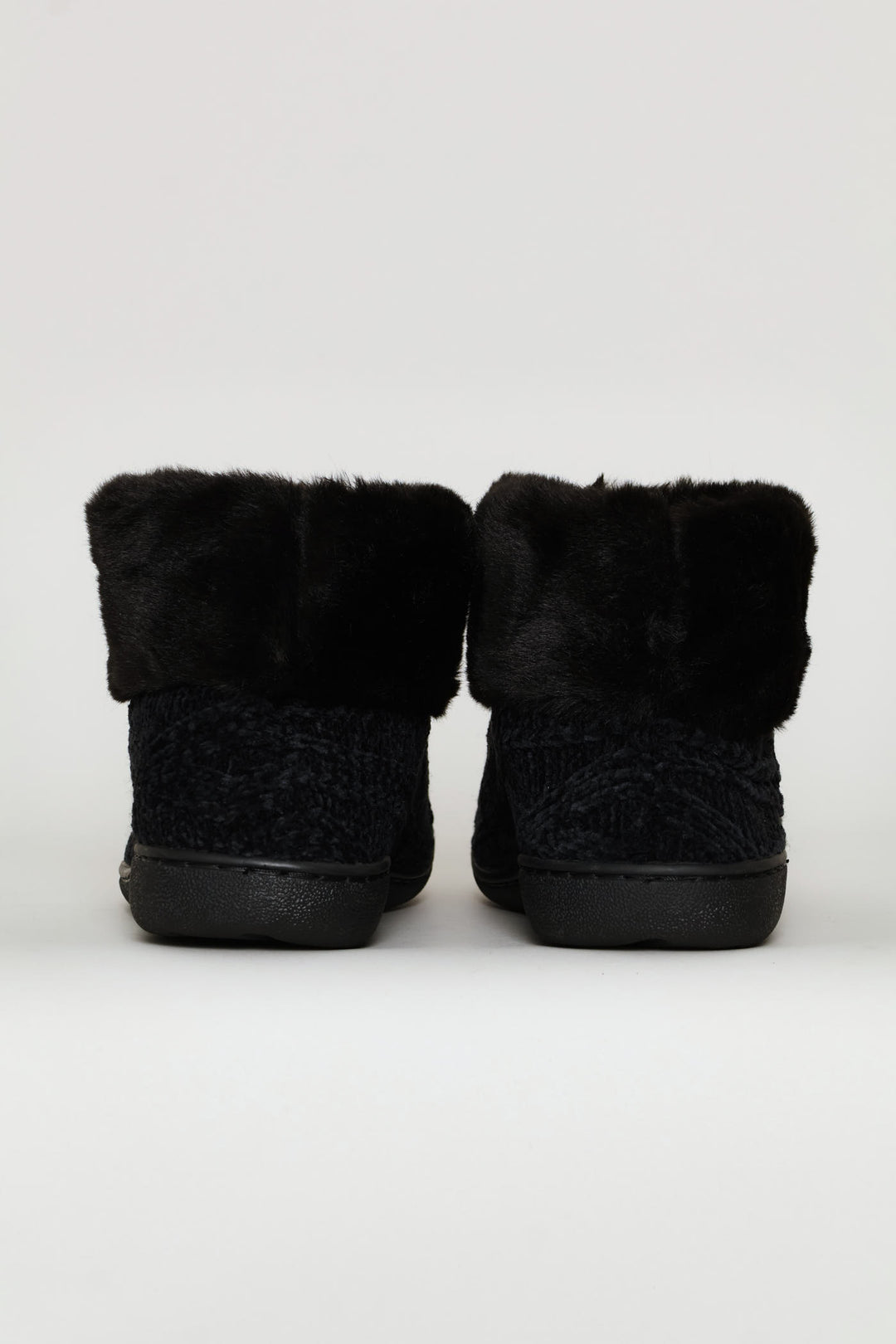 Slipper Bootie With Full Faux Fur Topline - Black